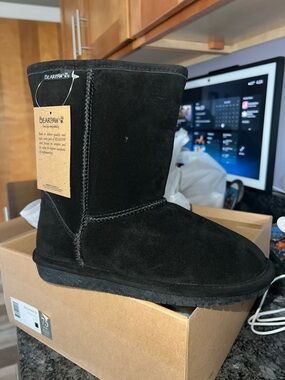 BearPaw Black Suede Short Shearling Boot